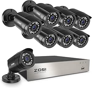 ZOSI 3K Lite 8CH Home Security Camera System Outdoor Indoor,AI Human/Vehicle Detection,Night Vision,H.265+ 5MP Lite 8 Channel CCTV DVR,8pcs 1080P 1920TVL Surveillance Bullet Cameras (No Hard Drive) asin的图片