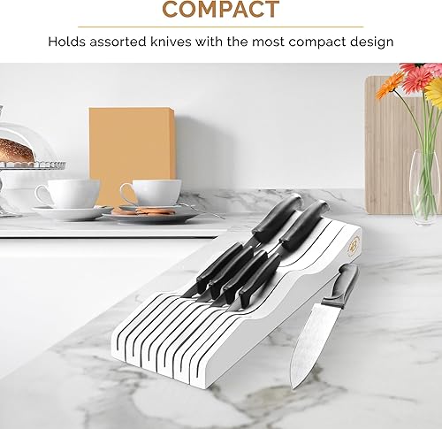 Miniatura 4 de Organizador de cuchillos en el cajón, organizador de cuchillos de madera de bambú, capacidad para 5 cuchillos largos + 6 cortos (no incluidos),