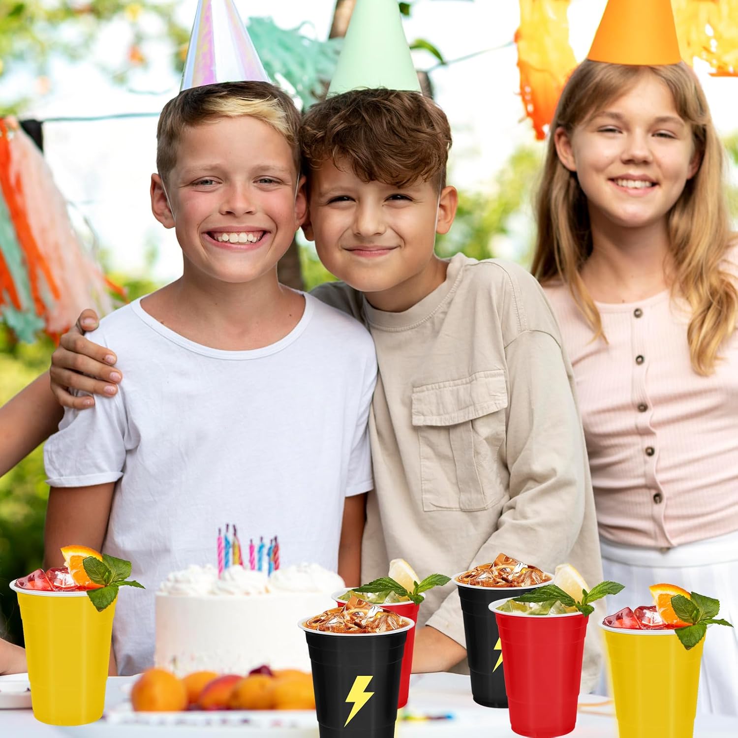 JarThenaAMCS 36Pcs Lightning Plastic Cups 16oz Red Yellow Black Disposable Plastic Cup Cartoon Party Cups for Birthday Baby Shower Supplies - Image 4