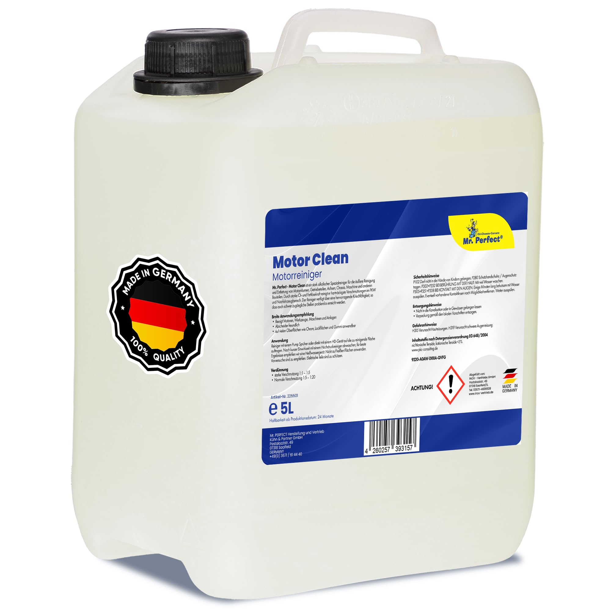 Mr. Perfect® Motorstar, 5L - Nettoyant pour Moteurs, système et équipements, nettoyant de pièces pour enlever l'huile, la Graisse, la suie