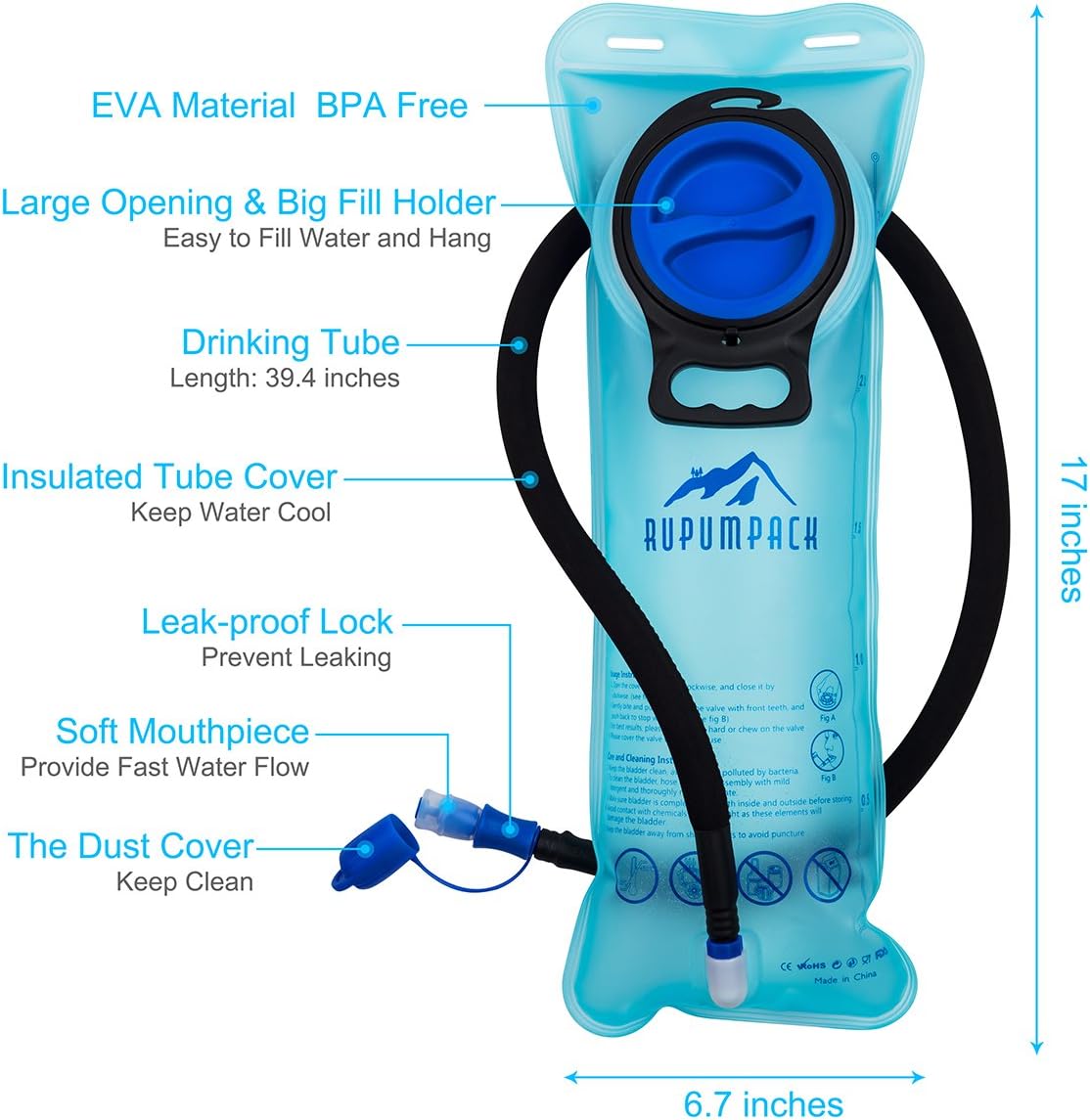 RUPUMPACK 18L Hiking Hydration Backpack - Insulated Hiking Backpack with 2.5L Water Bladder - Waterproof Water Backpack with Storage for Hiking