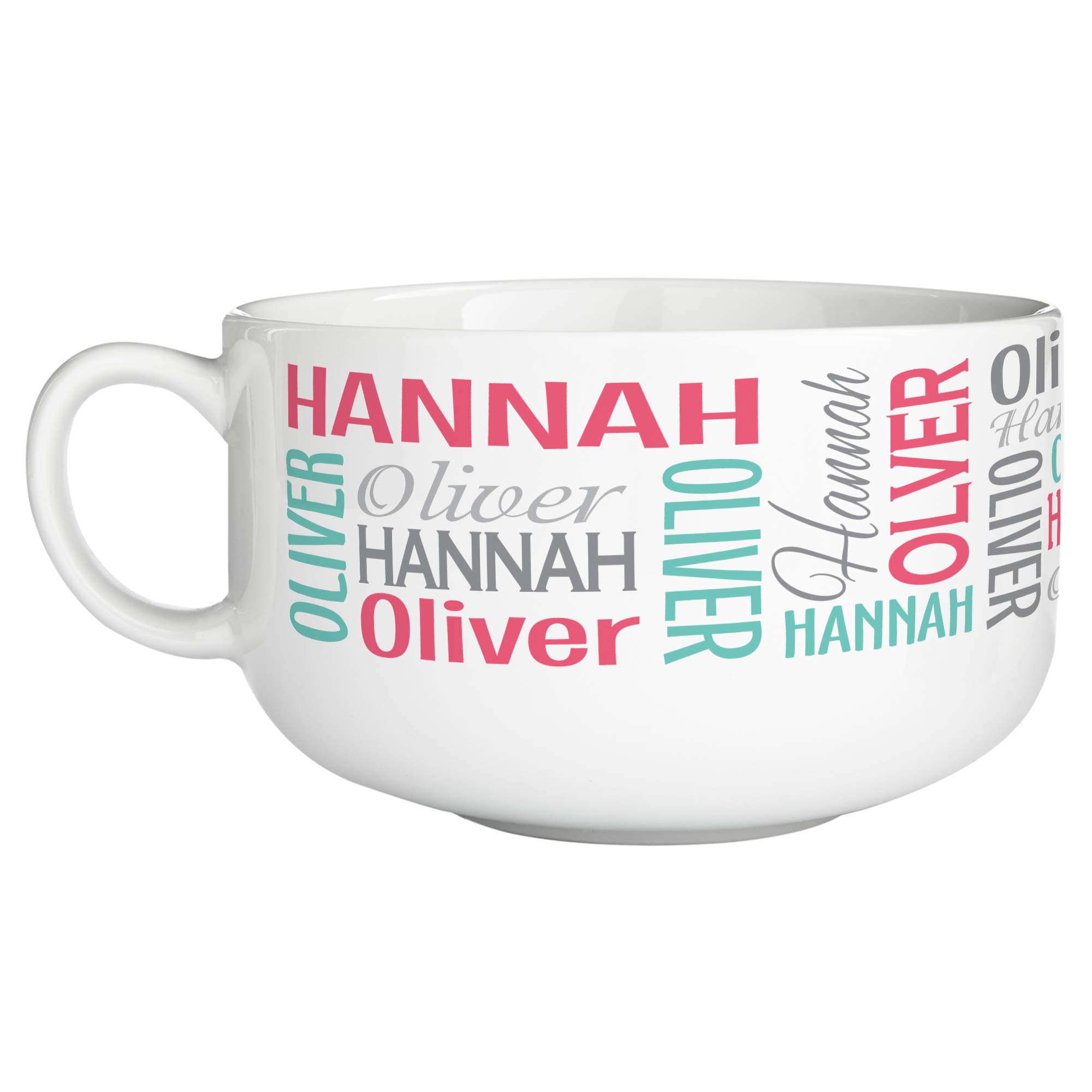 Let's Make Memories Personalized You Name It! Signature Bowl - Porcelain Bowl - Pink/Teal - Customize with First & Last Name - Holds 32 oz.