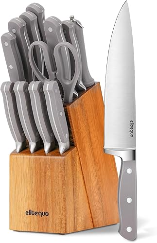 Juego de 13 cuchillos de cocina con afilador, apto para lavavajillas, mango ergonómico de acero inoxidable alemán ultra afilado, juego de cuchillos
