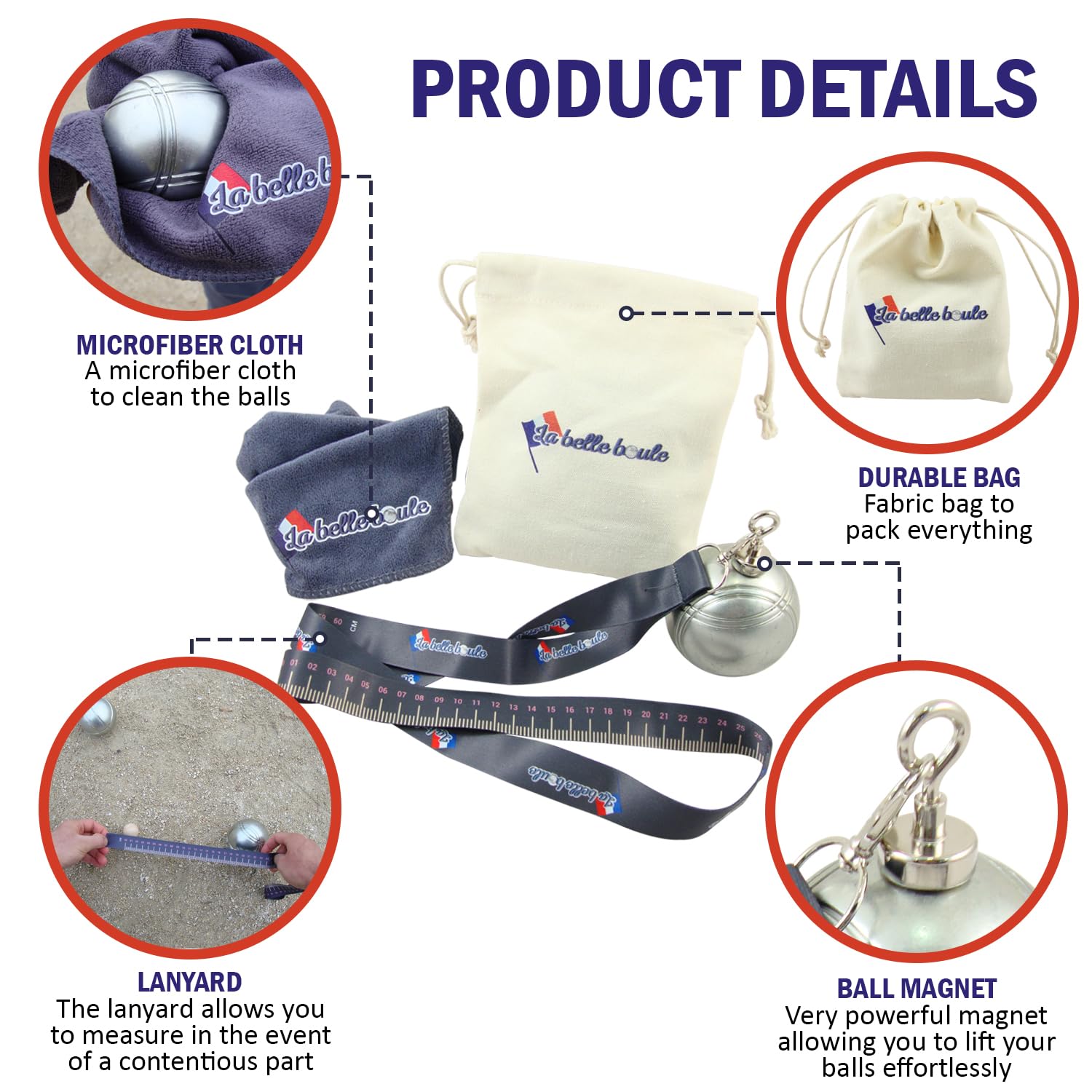 La belle boule® | Kit Ramasse Boule De Pétanque Magnétique avec Chiffon Microfibre - Accessoires pour Amateurs et Compétition - Aimant Néodyme Petanque Ultra Puissant Intérieur et Extérieur