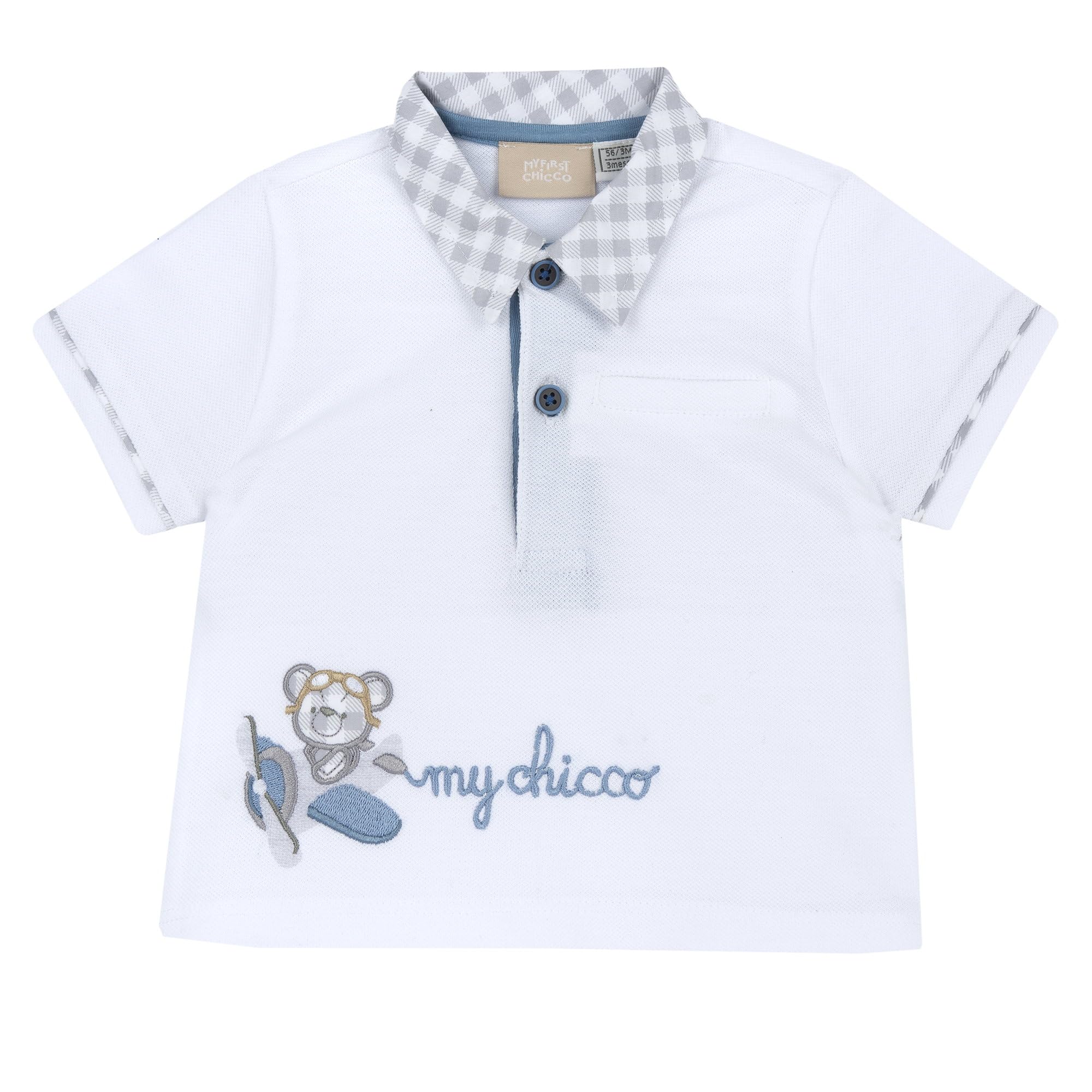 Chicco, Polohemd für Neugeborene, kurzärmlig, mit Pilotenbär, Weiß