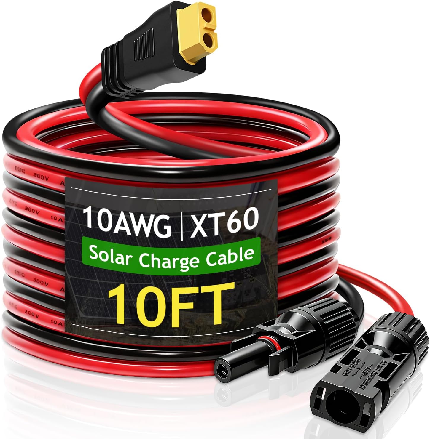 WFPOWER Solar Panel Connector to XT60 Connector Cable 20FT, 10AWG Solar to XT60 Charge Extension Cable (Plug Female) Cables for RV Folding, Portable Power Station, Solar Generator