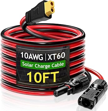 WFPOWER Solar Panel Extension Cable, 10AWG Solar to XT60 Charge Extension Cable, MC4 to XT60 Adapter Wire, Solar Panel Cable for Portable Power Station, RV, Solar Generator, Off-Grid Applications 10FT