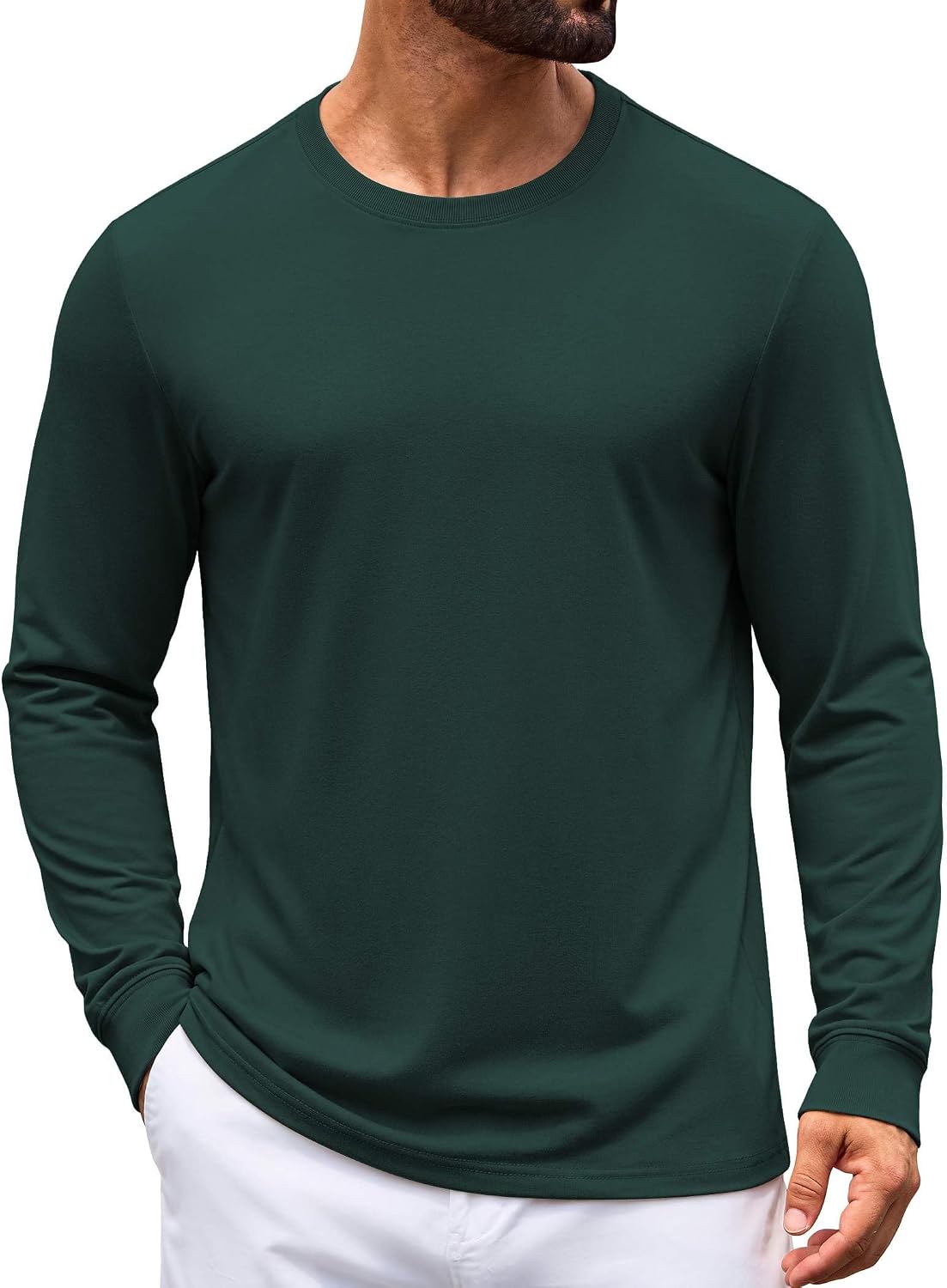 COOFANDY Mens Shirts Long Sleeve Fall Cotton T Shirts Basic Tops Green S