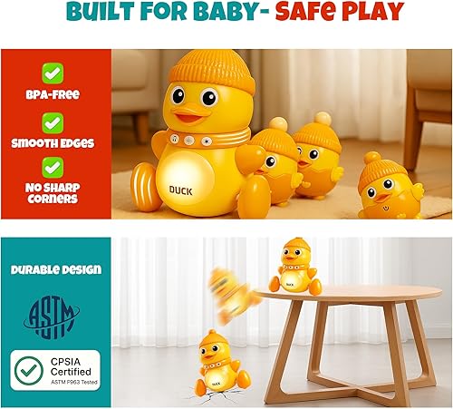 Duck Tummy Time Toys for Baby, Musical Toys for Toddlers, Baby Crawling Baby Toys for Boys Girls, Early Learning Education, Christmas Birthday Gifts for Babies 18 Months