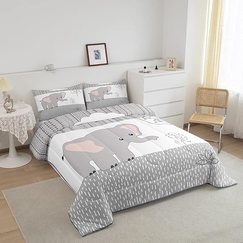 Miniatura 3 de Castle Fairy Juego de edredón de poliéster de 3 piezas de 3 piezas con diseño de elefante de dibujos animados, diseño Kawaii de animales salvajes