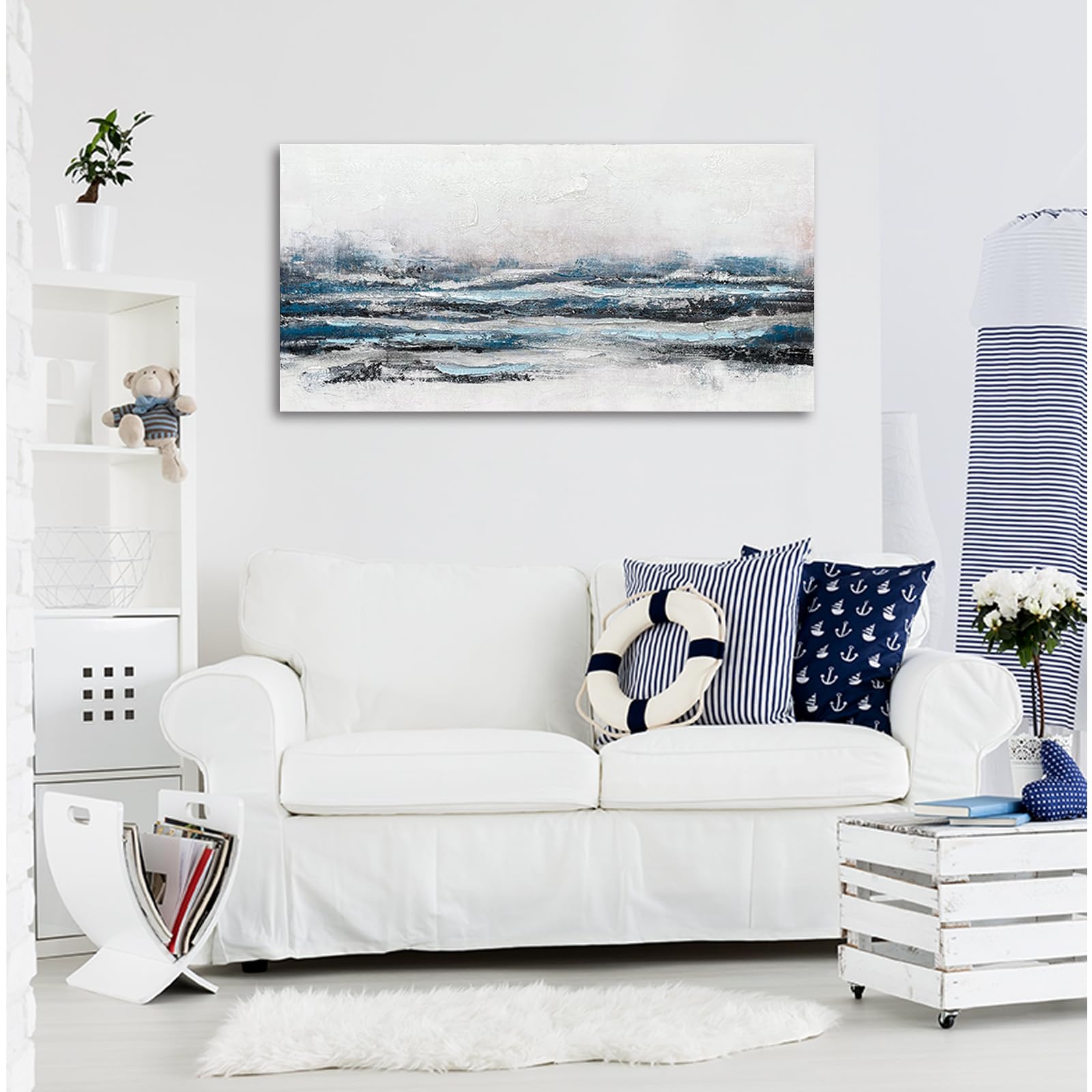 Amazon.com: Waowumar Blue Gray Abstract Canvas Wall Art Haze Blue