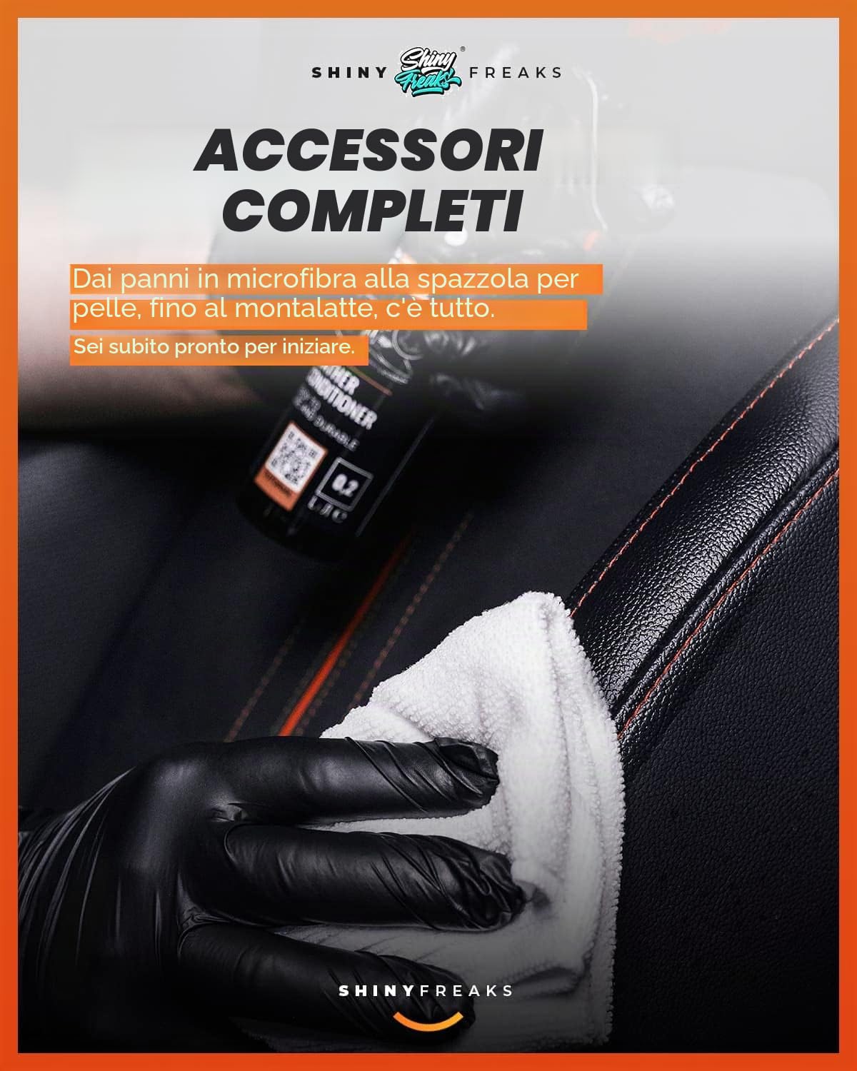 ADBL Set per la cura della pelle: Kit per la pelle - Balsamo per la pulizia e la cura della pelle incl. spazzola e accessori - Pulitore premium, detergente - ideale per i sedili o i divani | 7-pz