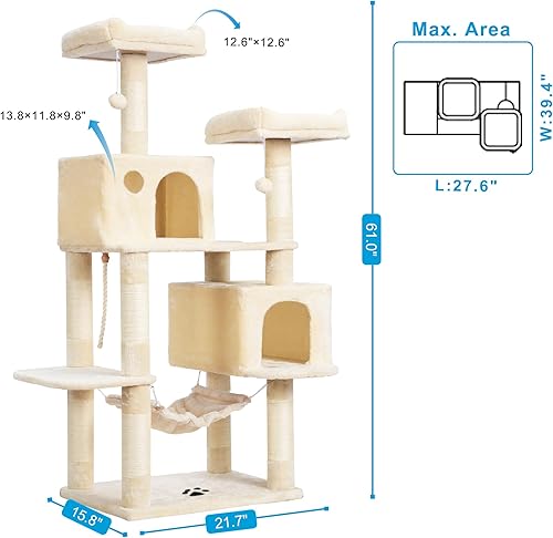 Miniatura 3 de Hey-brother Mueble grande de varios niveles para condominio para gatos con postes rascadores cubiertos de sisal, 2 condominios de felpa más grandes,