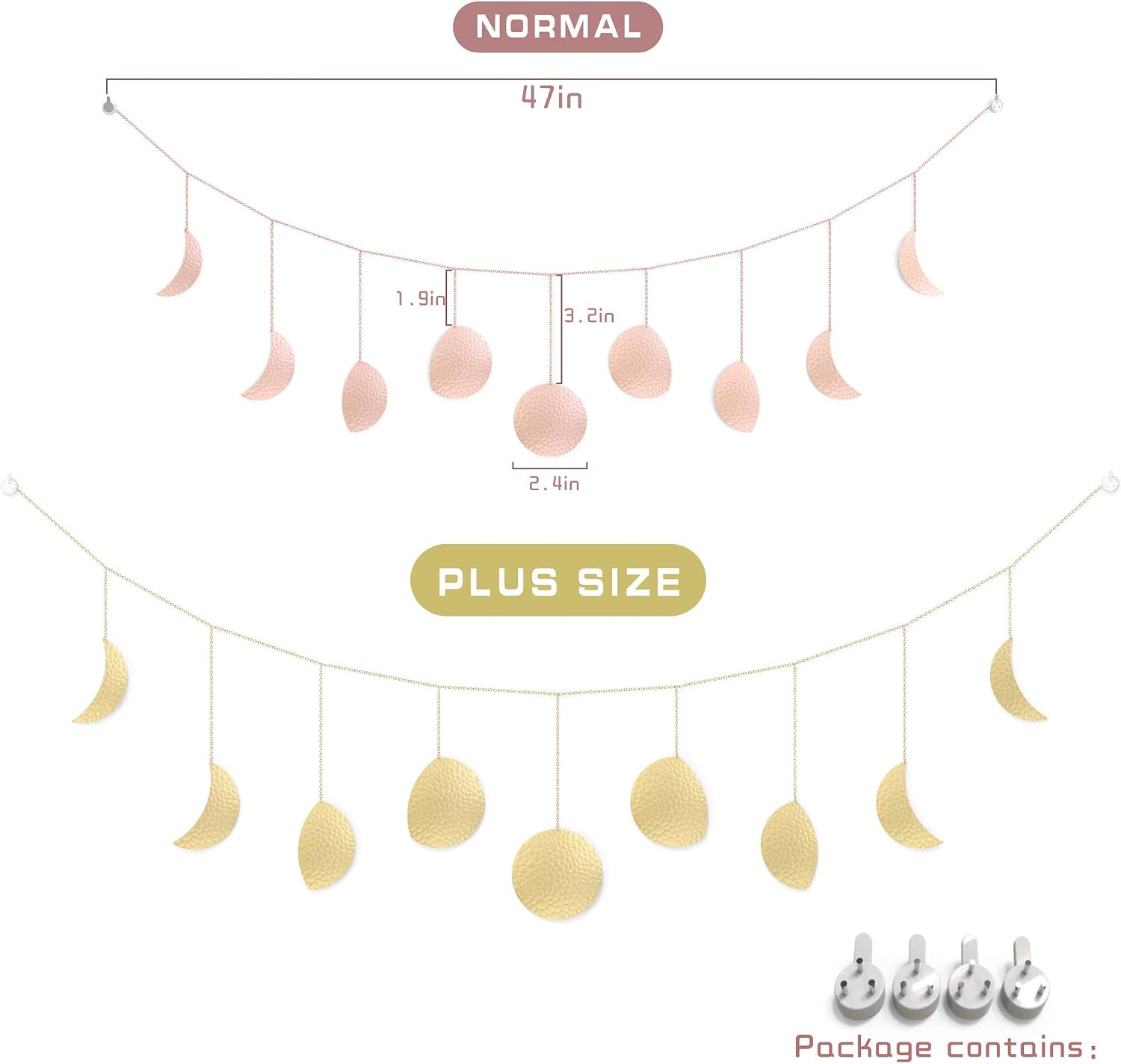 Tribe Glare Moon Garland Decor Moon Phase Wall Hanging Boho Art Wall Modern Home Decorations for Gifts Bedroom Apartment Dorm Office,47" Rose Gold