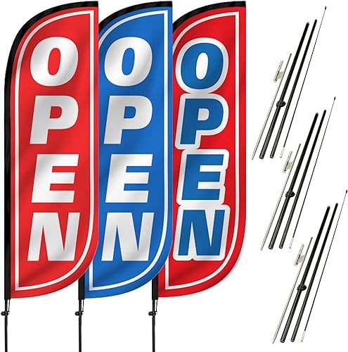 LookOurWay Kit de 3 postes de bandera de plumas, paquete de 3 pancartas publicitarias de gran apertura de 7 pies de alto con postes y picos de