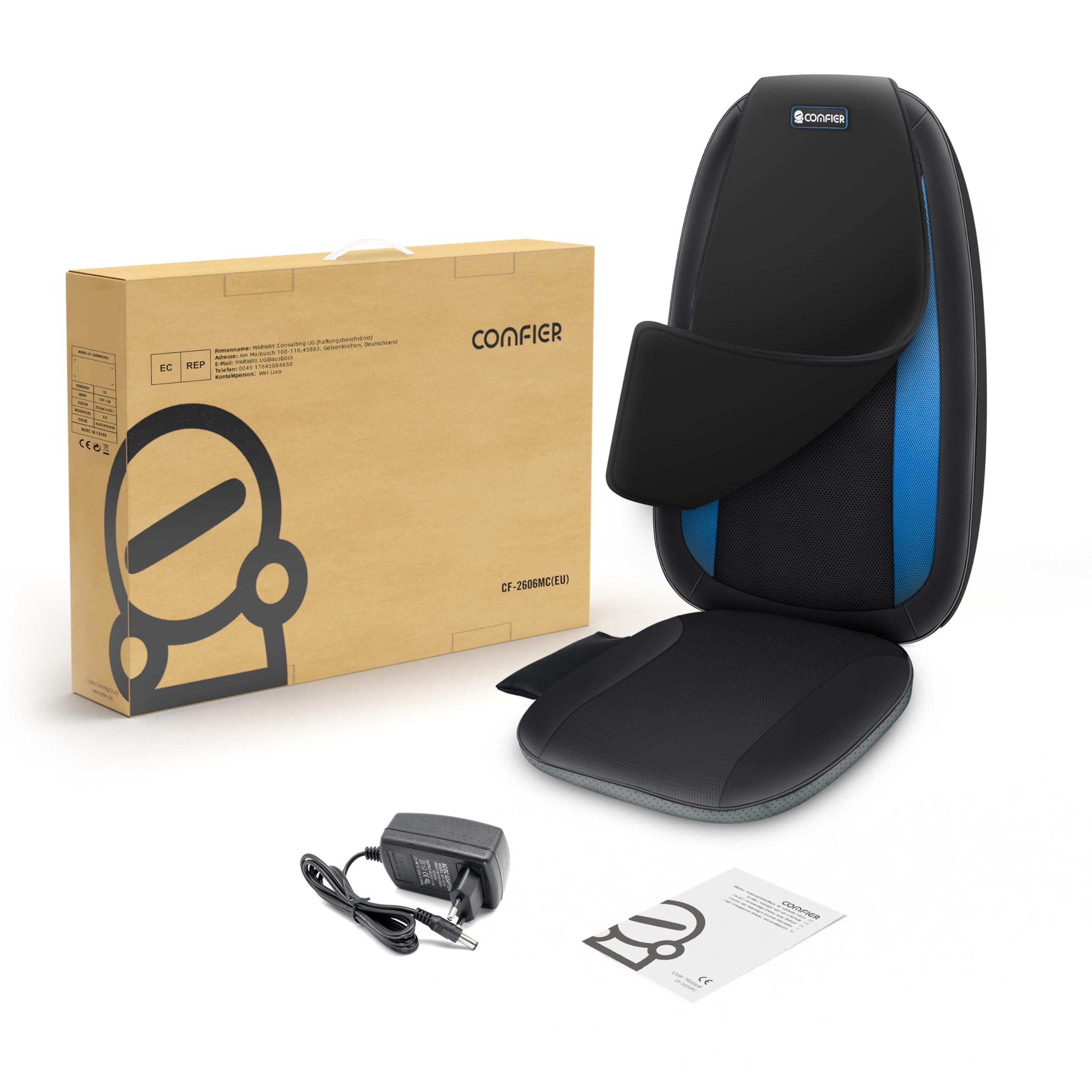 COMFIER cojín de masaje con función de calor, calefacción del asiento de masaje por vibración cojín del asiento masajeador de espalda regalos