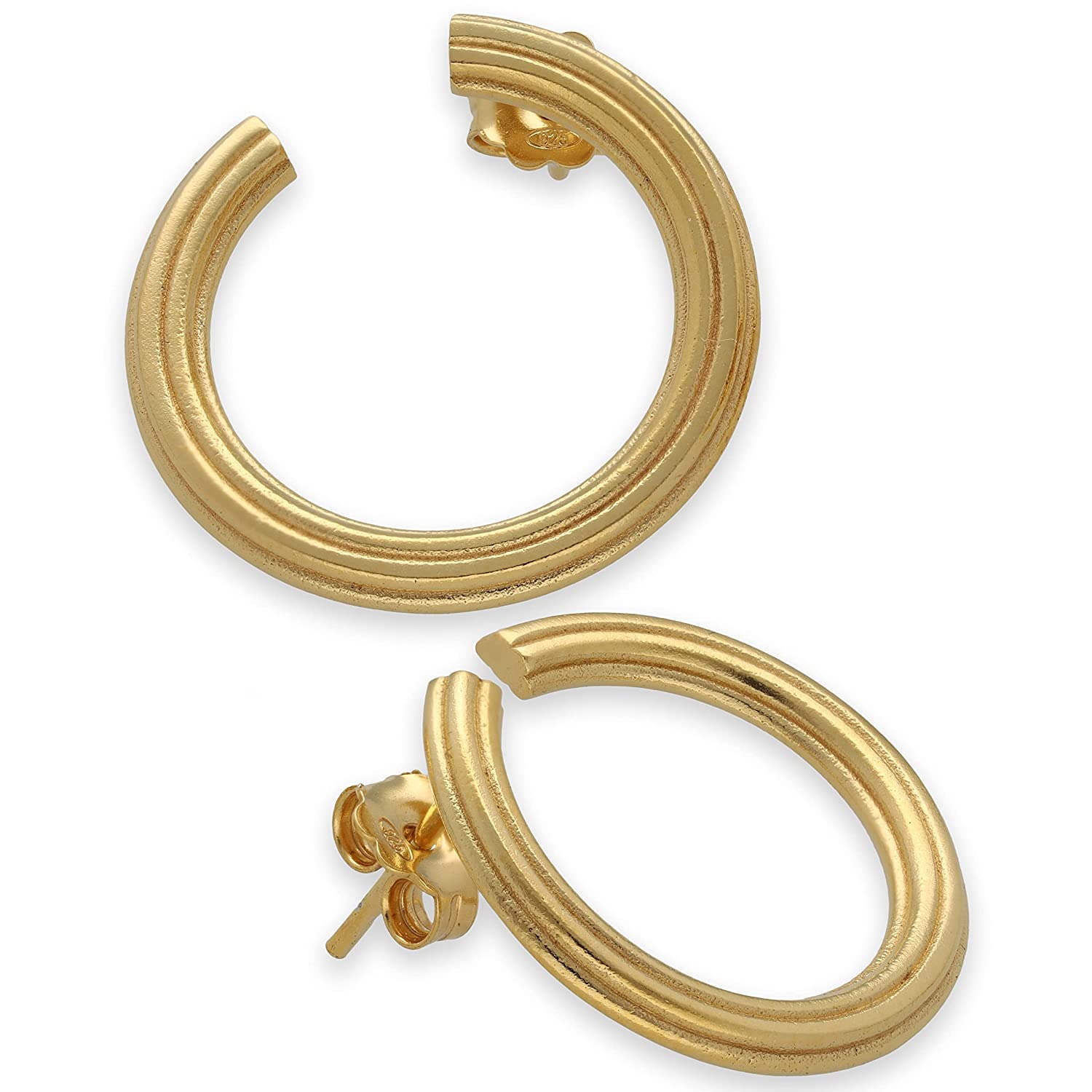 Piccoli Orecchini a Cerchio Rigati Testurizzati in Argento Sterling 925 Placcato Oro, Design Minimalista, Ipoallergenici e Senza Nichel - Fatto a mano da Emmanuela