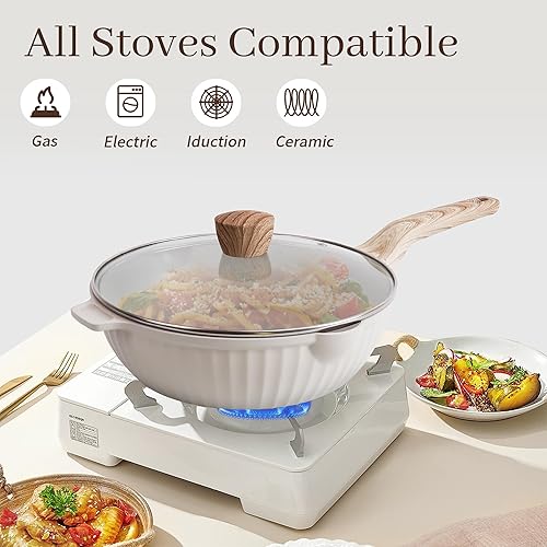 Miniatura 4 de Juego de ollas y sartenes antiadherentes, 17 piezas, utensilios de cocina de inducción de piedra de granito, juego de cocina antiadherente con