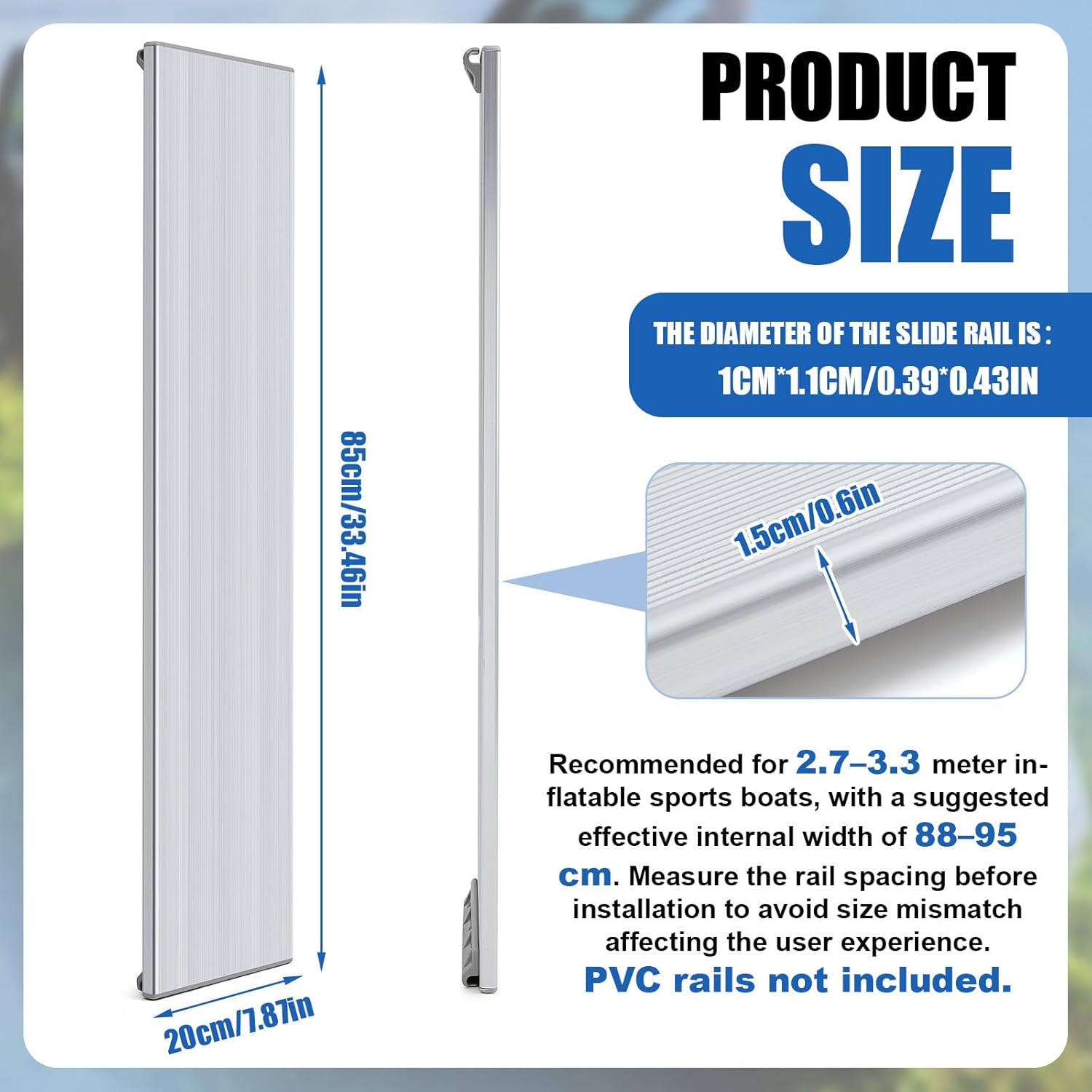 1 Pcs Aluminum Bench Seat for Inflatable Boat with Sliding Attachments, 33.46 x 7.87 Inch Adjustable Boat Seat Mount for Dinghy Canoe Kayak, PVC Rails Not Included