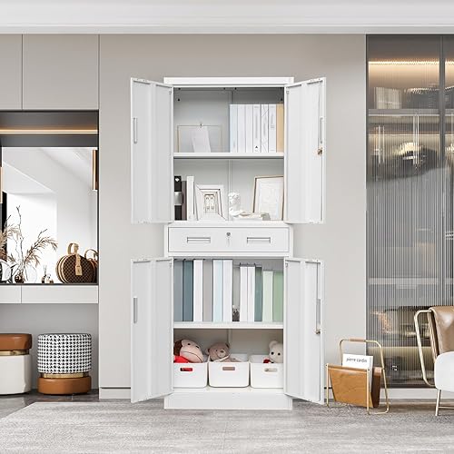 Miniatura 24 de Armario de almacenamiento de metal con puertas con cerradura y 2 estantes ajustables, gabinetes de metal de 71 pulgadas de alto, armarios de garaje,