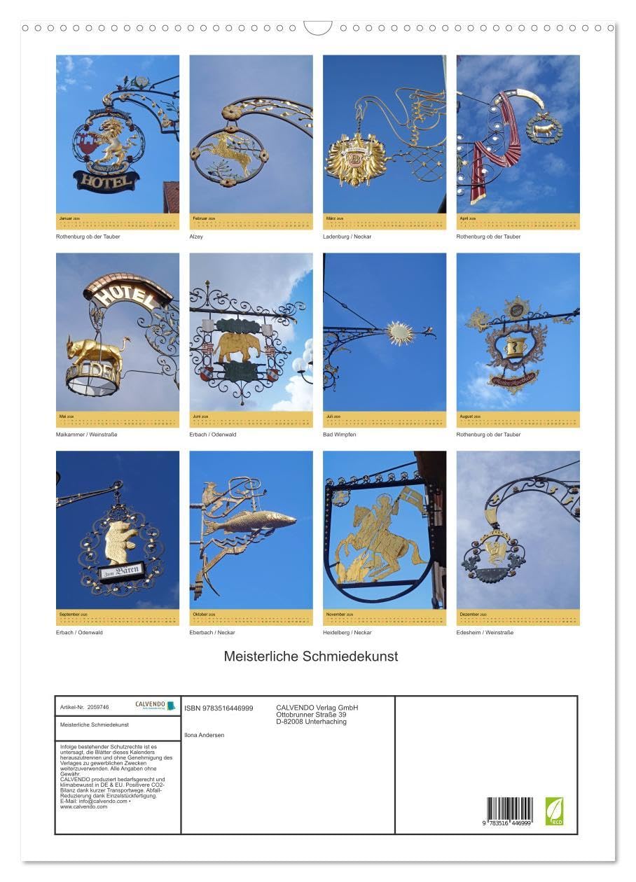 Meisterliche Schmiedekunst (Wandkalender 2026 DIN A2 hoch), CALVENDO Monatskalender: Zunftschilder oder Ausleger sind schmückende Kunstwerke mit ... meist an Fachwerkhäusern. (CALVENDO Orte)