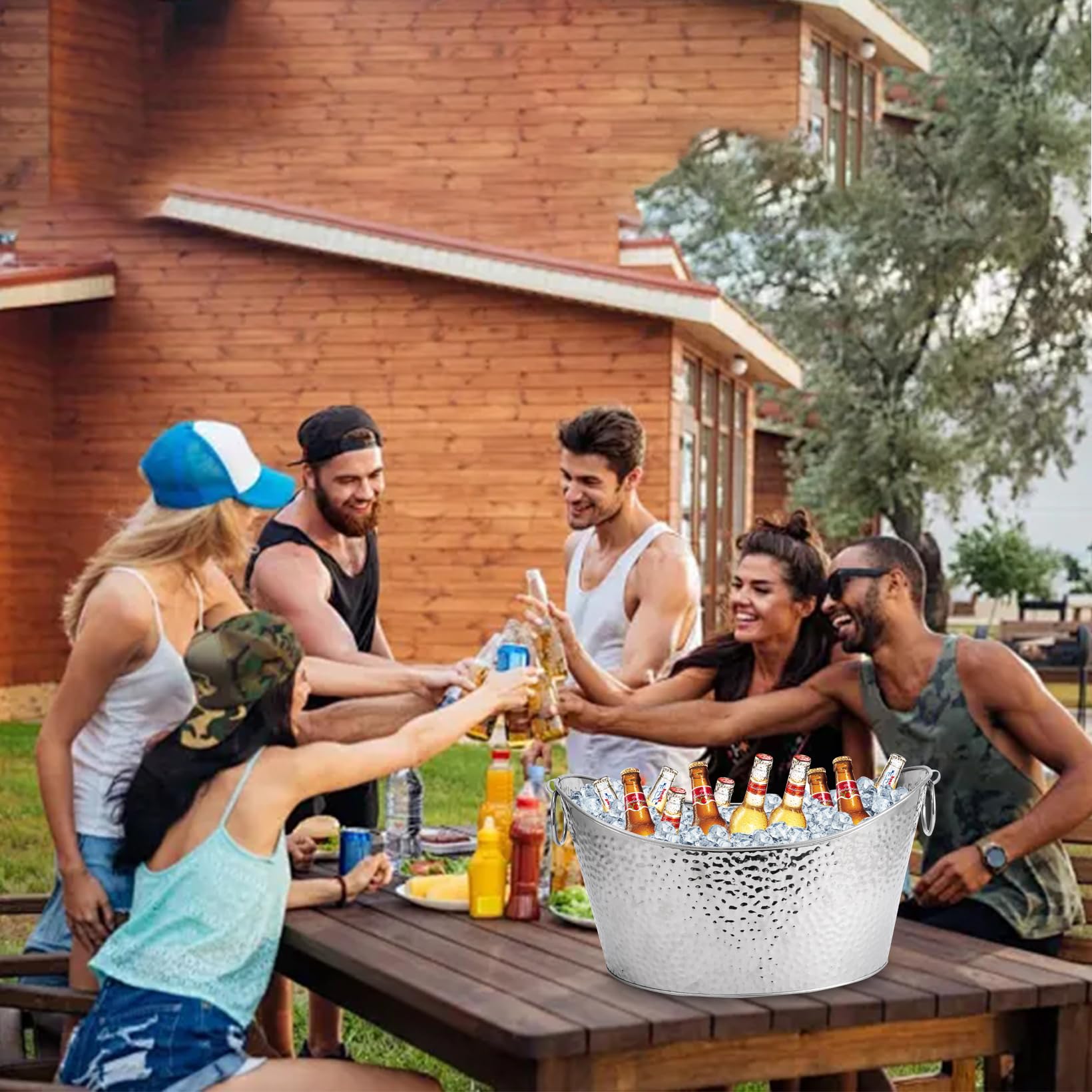 Cubo de hielo grande de acero inoxidable de 12 litros para fiestas, cubo de bebidas grande con asa, cubo de cerveza, cubo de champán, para familias, fiestas, picnic, bares, clubes