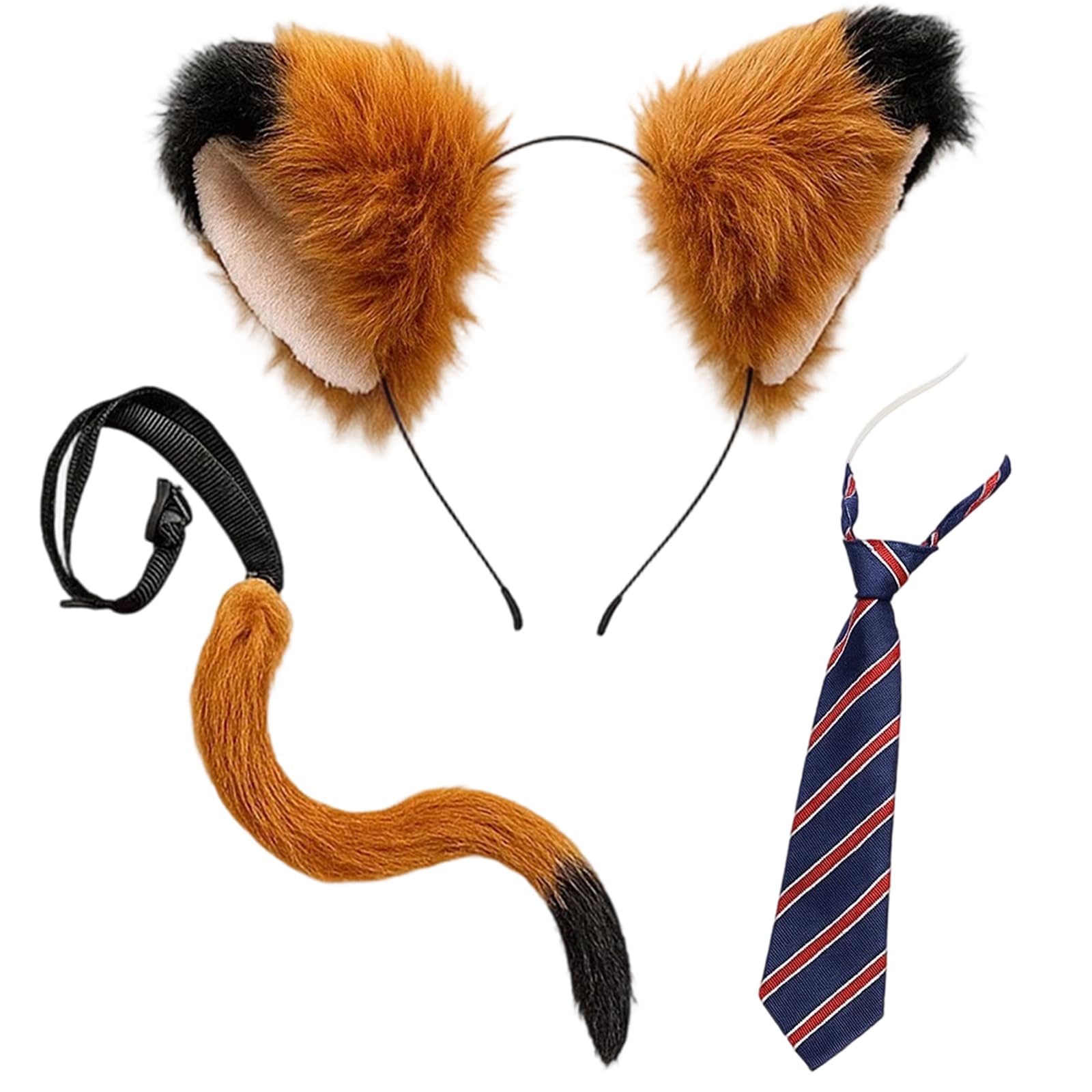 ZcrPrn Fox Ears, Fox Costume, 3 Pcs Carnival Costumes Accessories Included Ears Headband Tail Tie for Kids Adults, Animal Costume for Carnival Halloween Party, Cosplay, Fancy Dress Up, for 14+