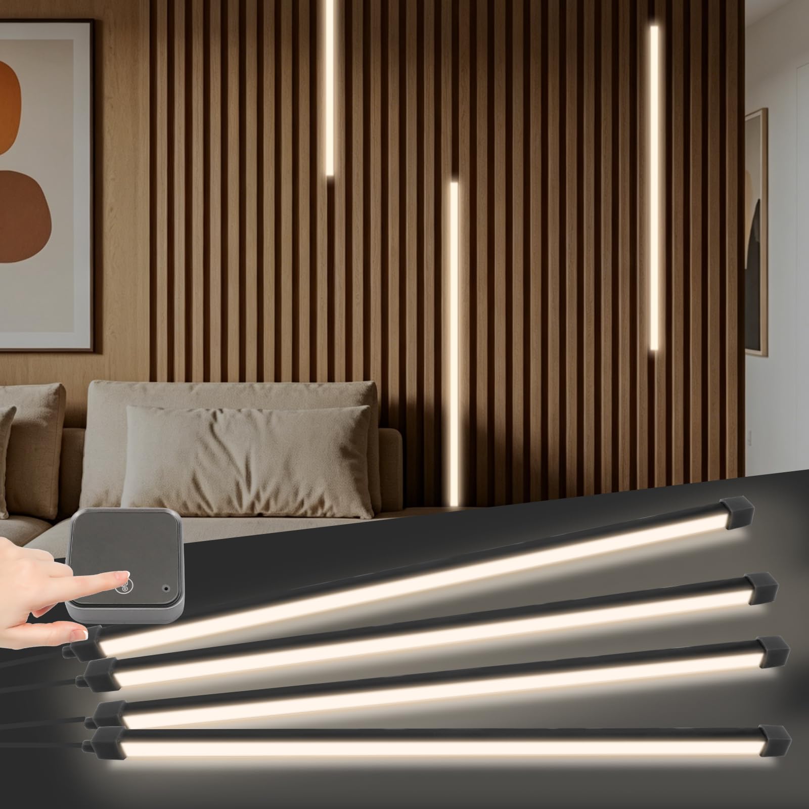 ACESOME Acoustic Panel Lighting 120cm, 2/4 Pieces Wall Panel Lights, Cuttable led Panel Light, 12×12mm Led Lights for Media Wall, White Light, Touch Switch (4Pcs)