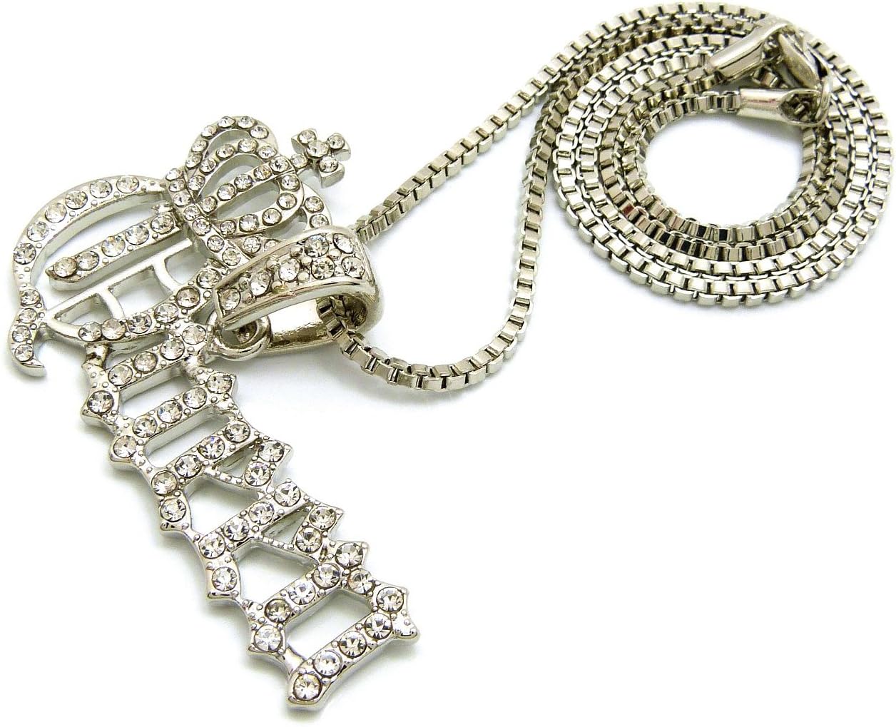 Fashion 21 Women's Statement Rhinestone Filled Queen Pendant 18",20",24" Chain Necklace in Gold, Silver Tone (Silver / 2mm 24" Box Chain)