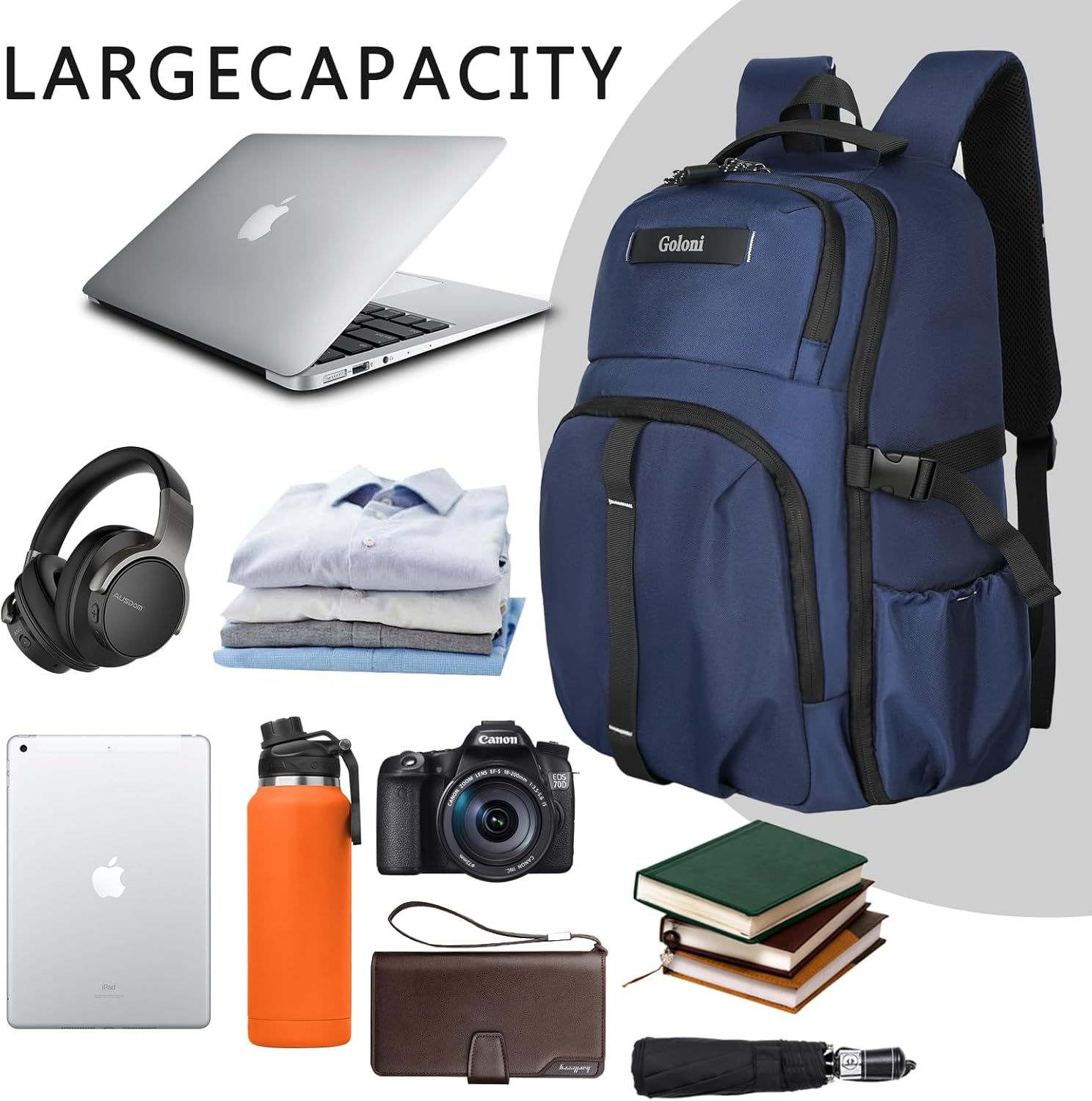 Goloni Travel Laptop Backpack for Men & Women, Airplane Approved 35L Carry-On Backpack with 15.6 Inch Laptop Compartment, Water-Resistant Business Backpack,Bookbag for Travel, Workl,Blue - Image 5