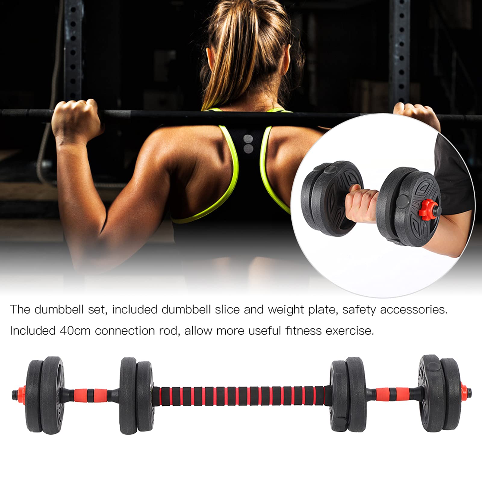 Drfeify Zestaw Hantli, Regulowane Ciężarki ze Stali i Winylu, Pręt łączący 40 Cm, Idealny do Treningów Fitness w Domowej Siłowni