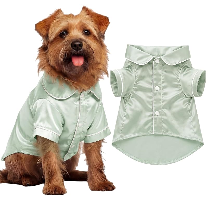 Camisa de pijama acetinada para cães pequenos Cosblank, tamanho M, Verde Sage Green