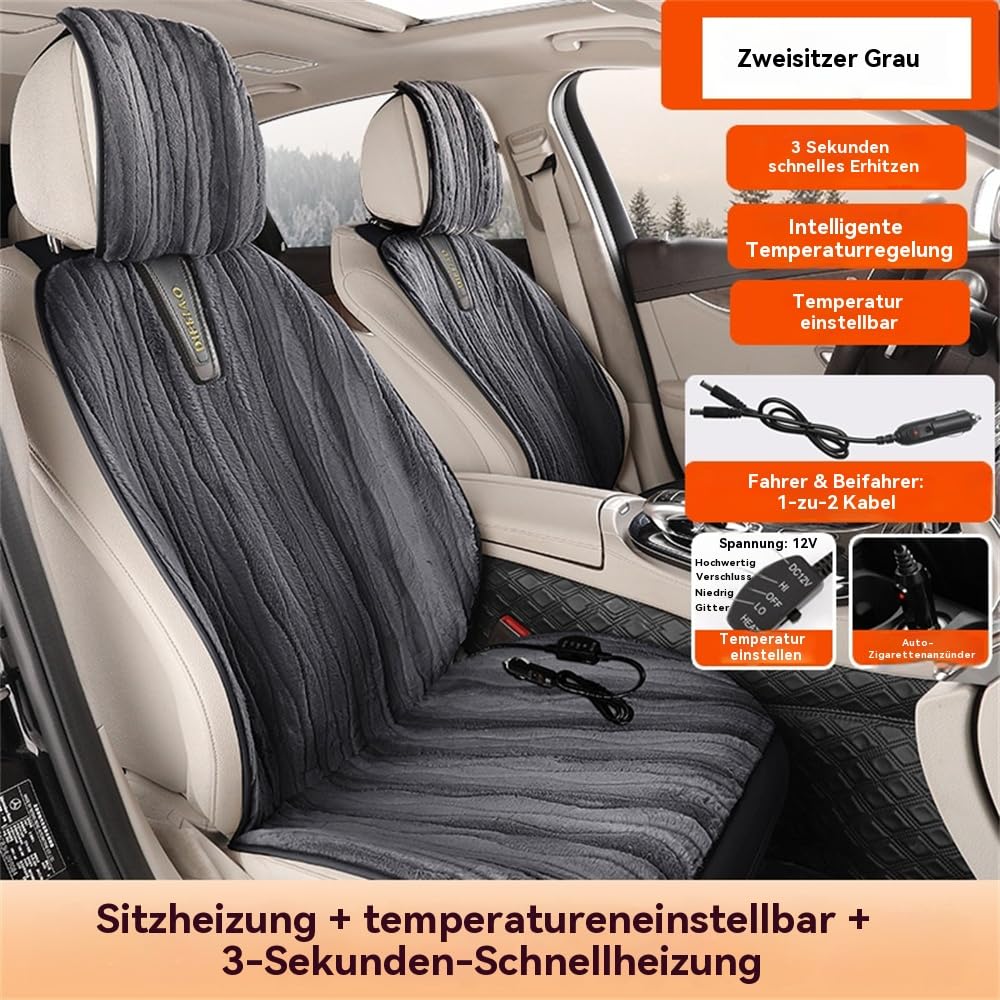 Winter Kurzplüsch Auto Sitzauflagen Set für Vordersitze, Weiche Warme Sitzbezüge mit Rutschfester Unterseite, Universelle Passform für Auto, SUV & LKW (Grau)