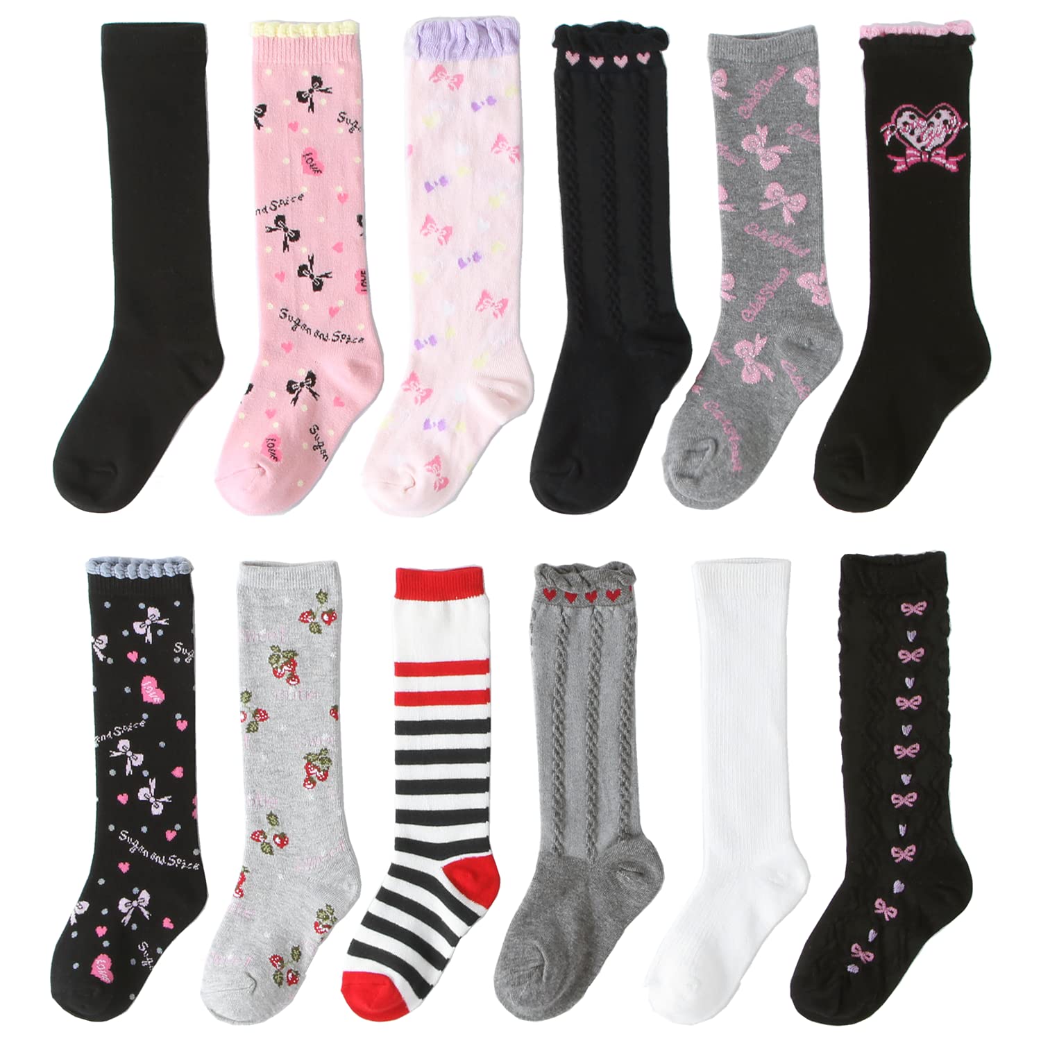 Cottock 3 Pares / 6 Pares Calcetines Hasta la Rodilla para Niñas Calcetines de Vestir, Calcetines Largos de Algodón para Niñas - Colores Seleccionados al Azar