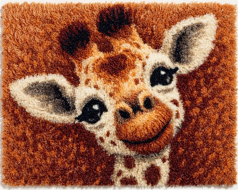FWRTYCB Latch Hook Rug Kits,Cute Giraffe Home Carpet Rug Making Canvas Kits, 20X15Inch DIY Crochet Kits Embroidery Kits Needlework Crafts for Home Decor, Latch Hook Kits for Beginners Adults