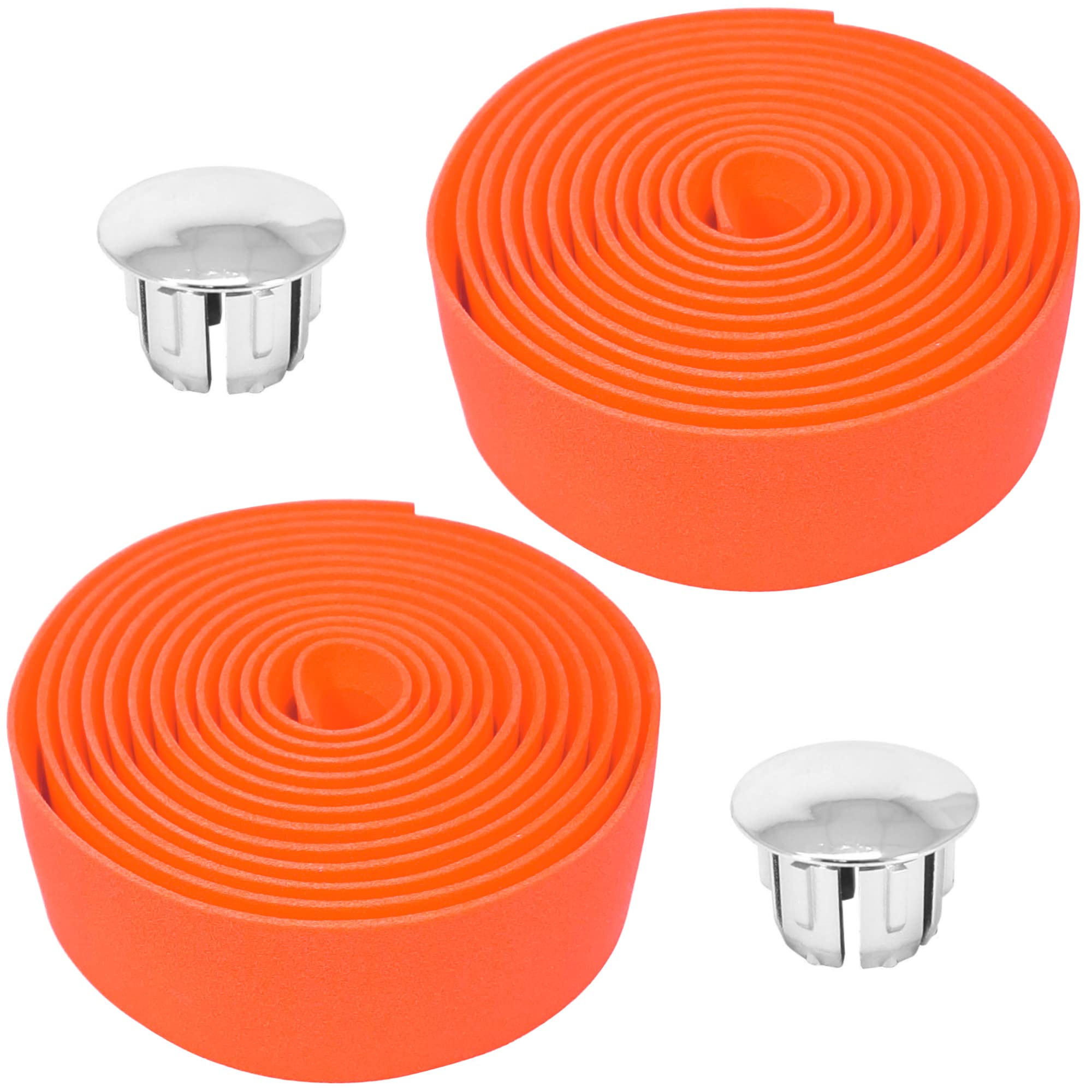 cyclingcolors 2x Handlebar tape road bike non-slip EVA-foam adhesive bicycle singlespeed wrap chrom caps, Orange