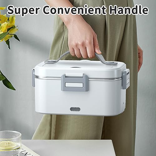 Miniatura 6 de Fiambrera eléctrica con calefacción para adultos con 2 contenedores de 1.8 L, interruptor de encendido y apagado y doble capa de 0.6 L, portátil de