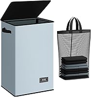 Vista 32 de SOLEDI - Canasta de lavandería con tapa de 100L, canasta de ropa plegable grande y alta, cesta de lavandería con bolsa removible fácil