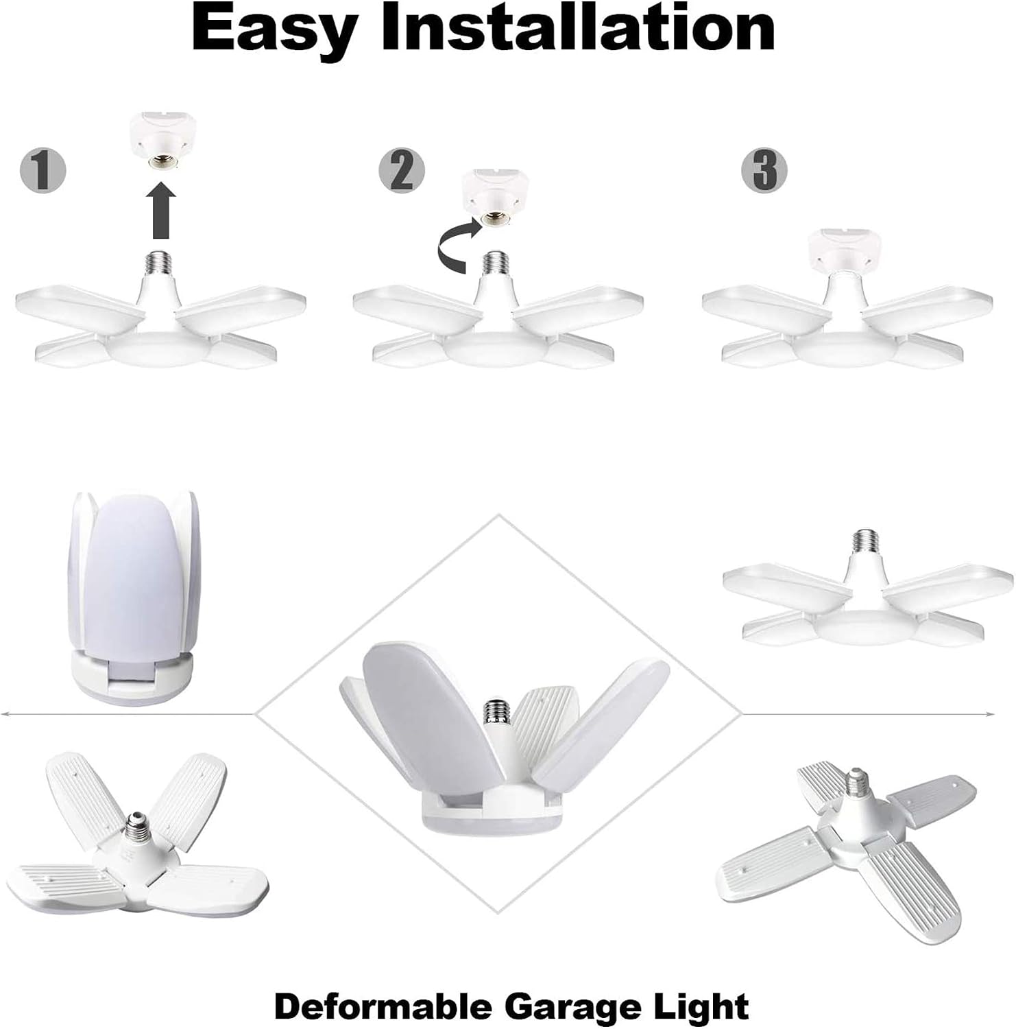 YiaMia LED Basement Lights Led Garage Lights LED Shop Light,6000LM 60W Deformable LED Light Bulbs Garage Ceiling Lighting,Workshop Light for Garage, Workshop, Workbench, Barn, Warehouse (1 Pack)