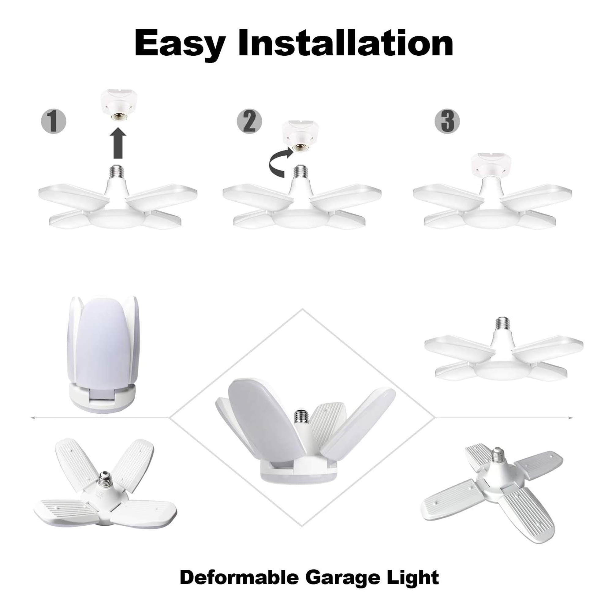Lampe LED Garage Plafonnier Déformable – 60W – Éclairage Puissant Pour Atelier, Entrepôt, Cave