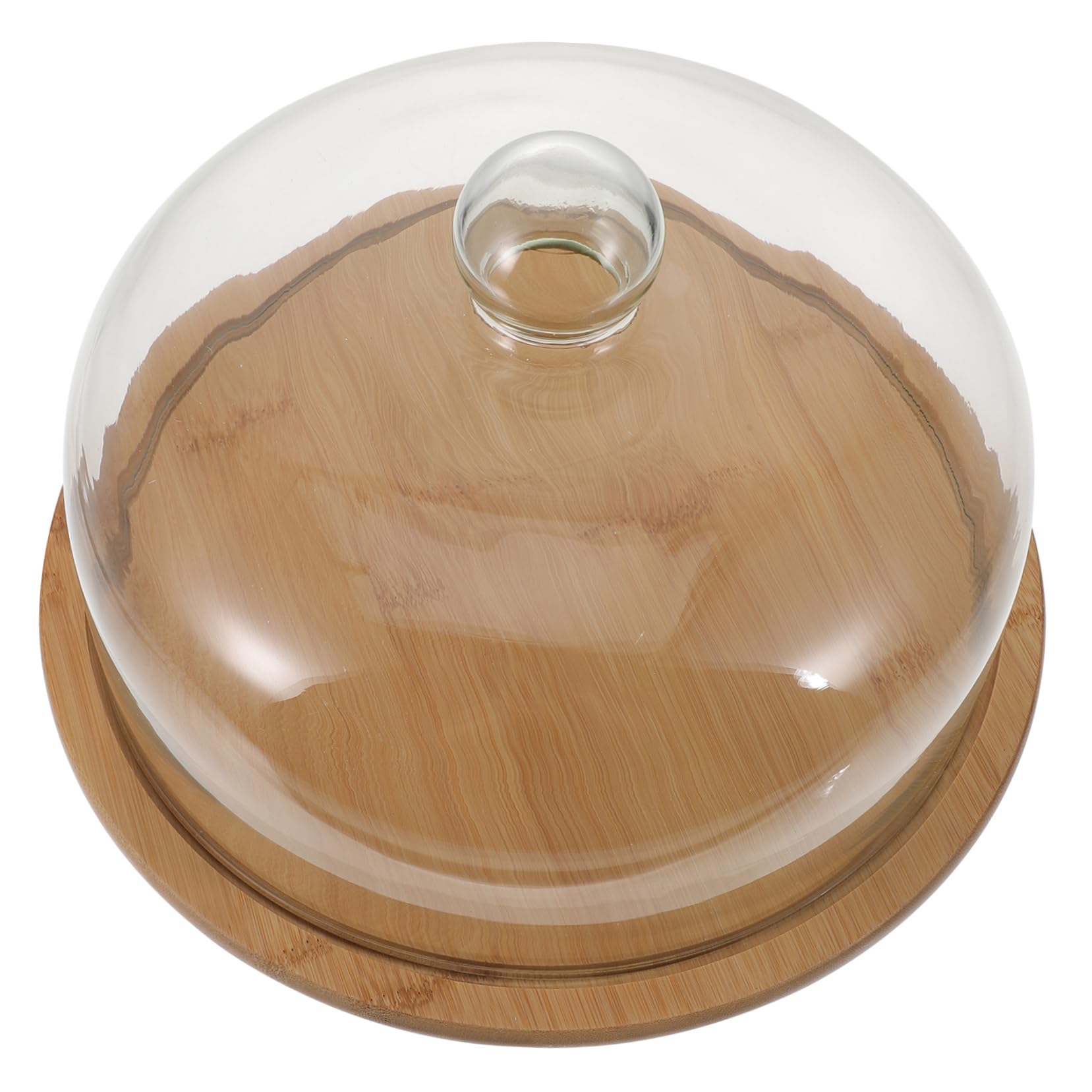 OUNONA 1Set Creative Glass Cake Dome Food Cover with Wood Tray Dessert Tray for Cakes Pastries and Burgers Stylish Kitchen Decor and Practical Food Protection
