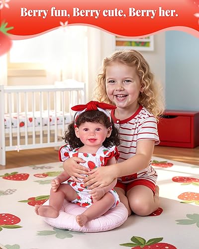 Miniatura 6 de JIZHI Ropa de muñeca Reborn para muñeca de bebé de 17 a 22 pulgadas, ropa de fresa con chupete para niña recién nacida