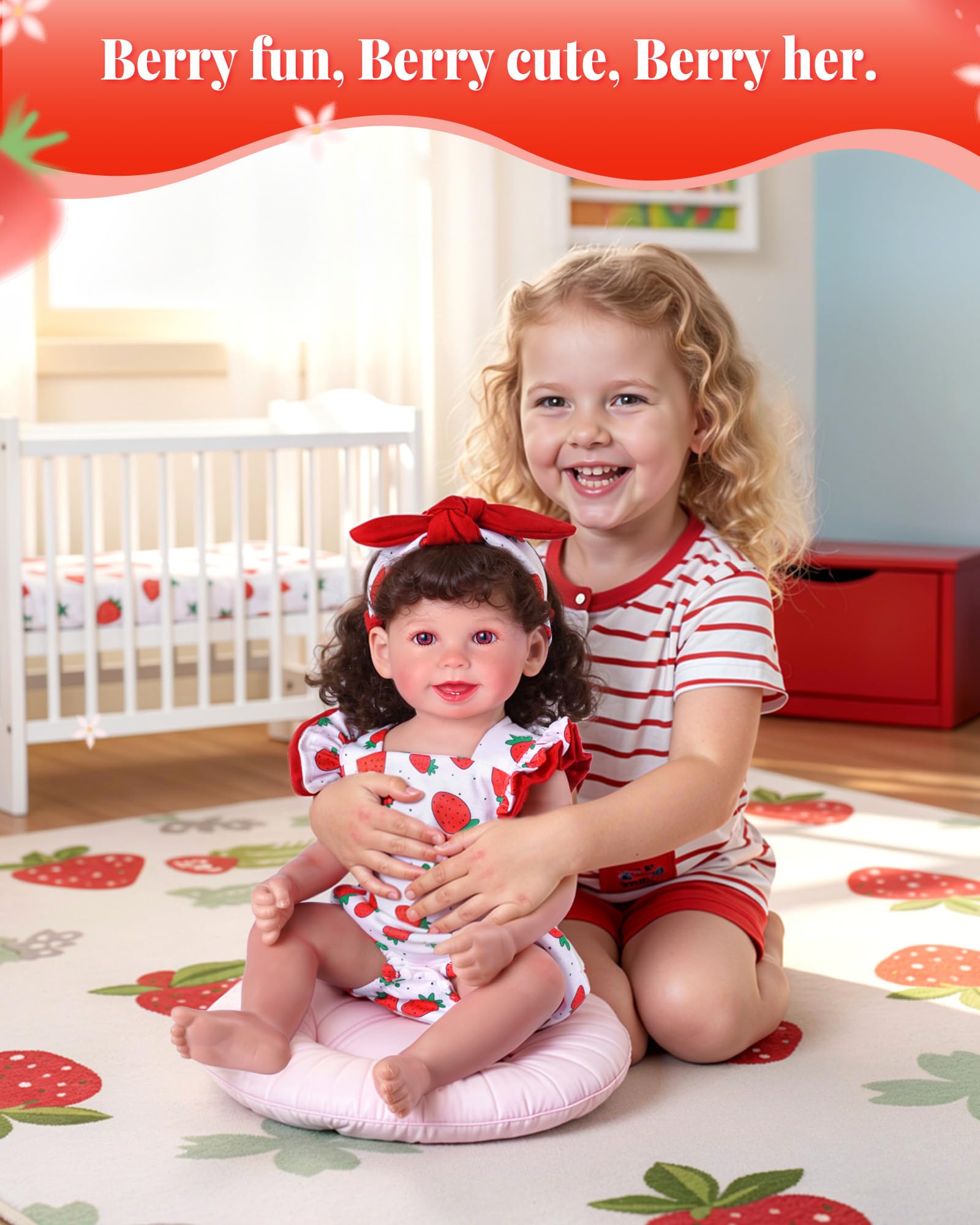 BABESIDE 3Pcs Reborn Baby Doll Clothes for 17-22 Inch Dolls,Strawberry Outfit Set with Magnetic Pacifier, Cute Baby Doll Accessories for Newborn Reborn Girl Dolls