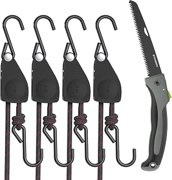 Ratchet Straps Heavy Duty 4 Pack -12 FT Ratchet Tie Down Straps with Safety Lock S Hooks and Folding Saw 7 Inch - Heavy Duty Pruning Saw Set