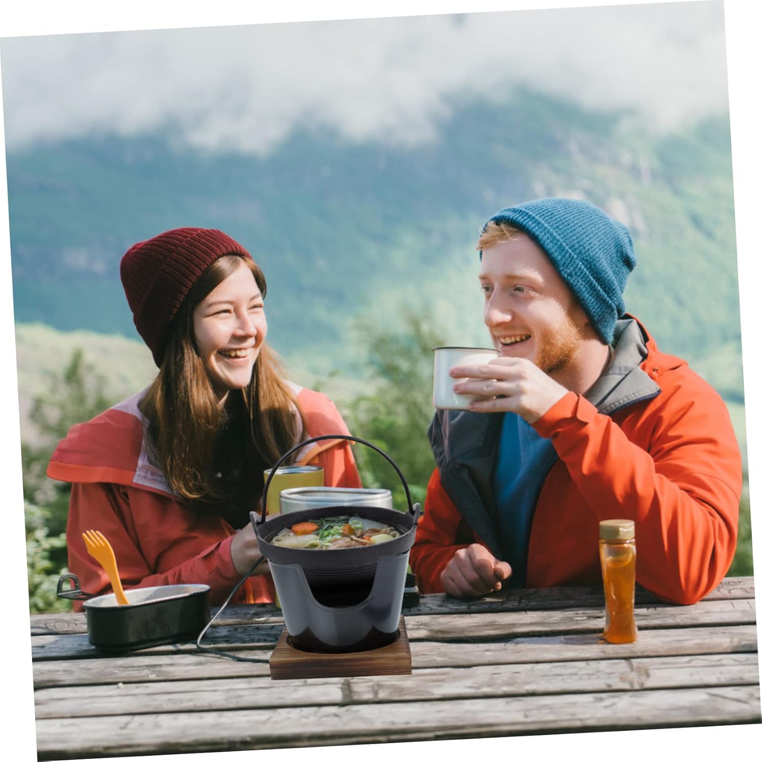 Garneck Non-stick Cast Iron Pot Japanese Pan Lightweight Soup Pot Hanging Stewpan Portable Cooking Boiler