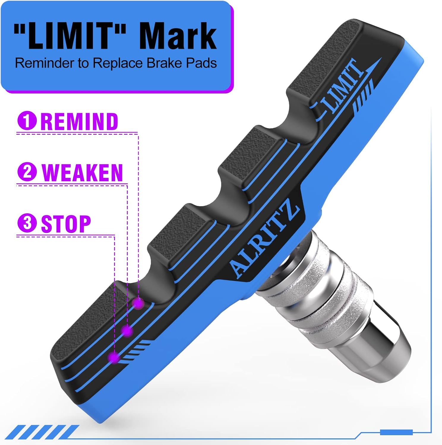 Alritz Professional Bike Brake Pads, 6PCS Professional V-Brake Pads Set for Universal Road Mountain Bicycle Front and Back Wheel, No Noise (Blue) : Sports & Outdoors