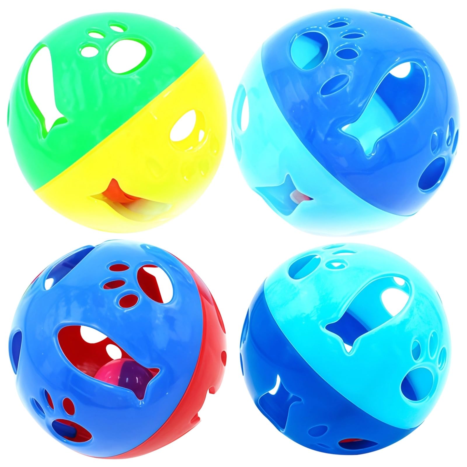 4 STK. Katzenball-Spielzeug mit Glocke, Kunststoff-Klingelball für Kätzchen, Spielball für drinnen zum Jagen, Spielen und Trainieren, auch zum Kauen und Beschäftigen, leicht zu greifen