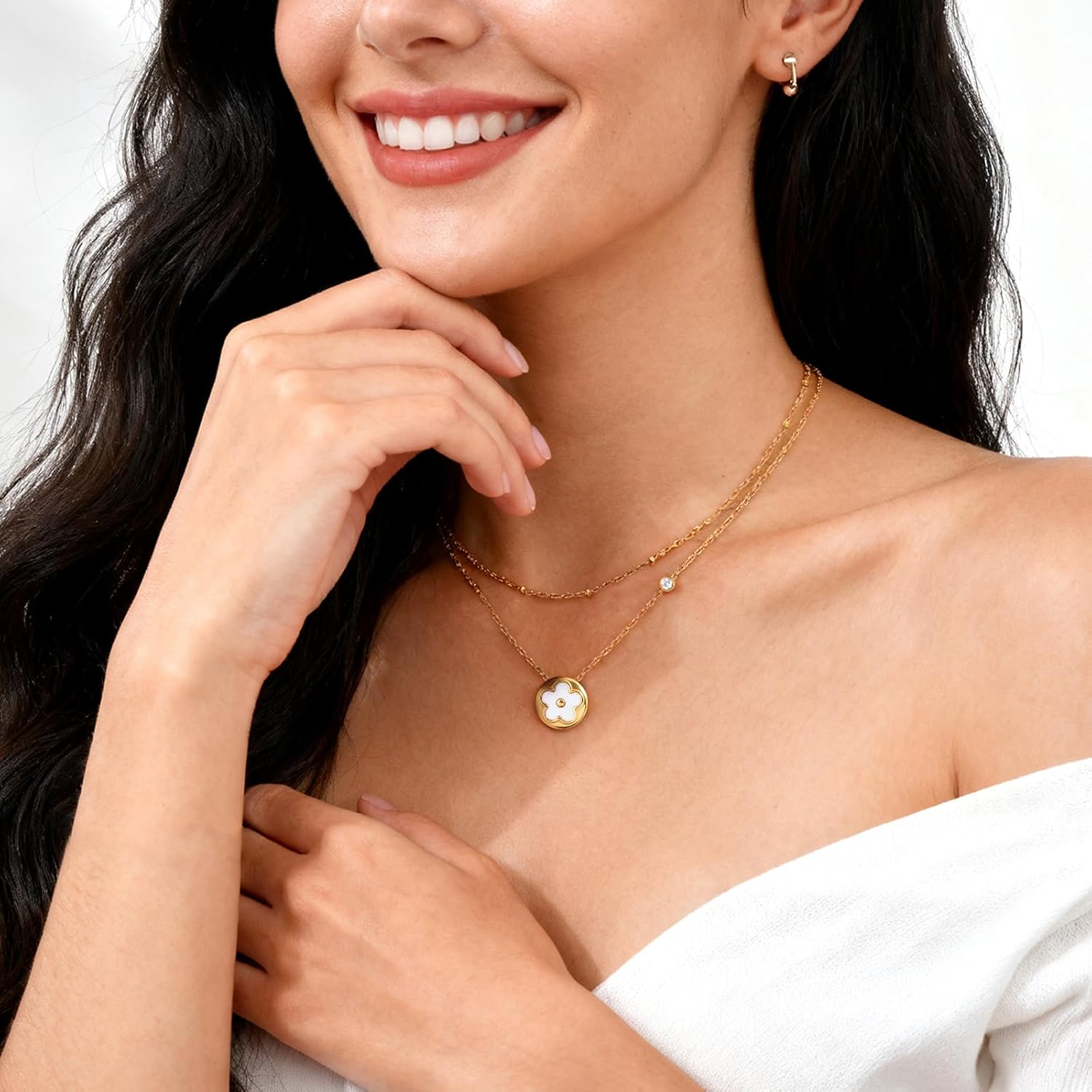 KSF Gold Floral Necklace for Women - 18K Gold Plated Flower Pendant Necklaces Stacked, Stainless Steel Non Tarnish Dainty Lucky Four Leaf Charm Necklace, Trendy Birthday Gifts for Mom Wife Girlfriend - Image 2