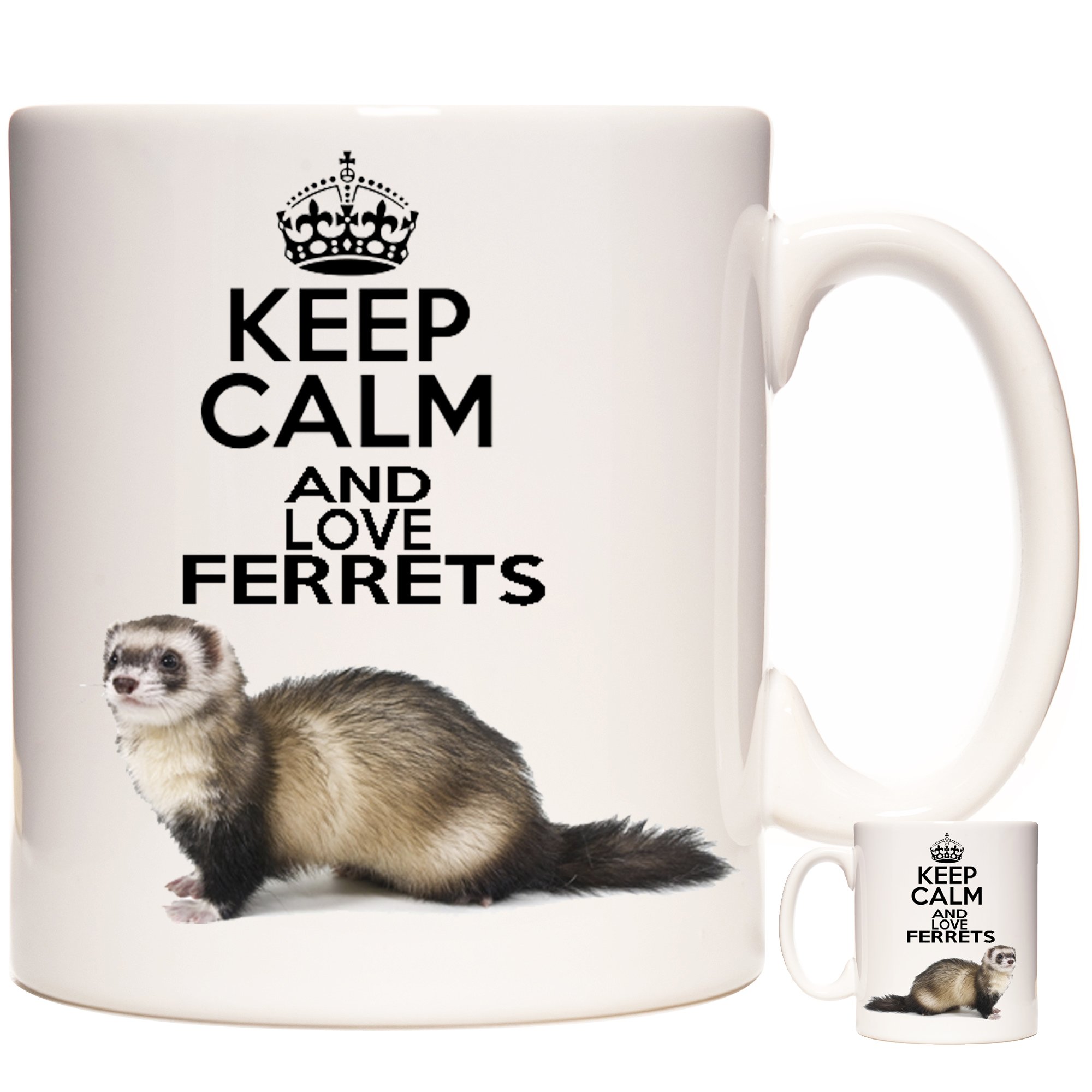Kazmugz Brown Ferret Mug. Keep Calm And Love Ferrets. 11Oz Ceramic Mug For Ferret Keepers. Ferret Gift Mug.