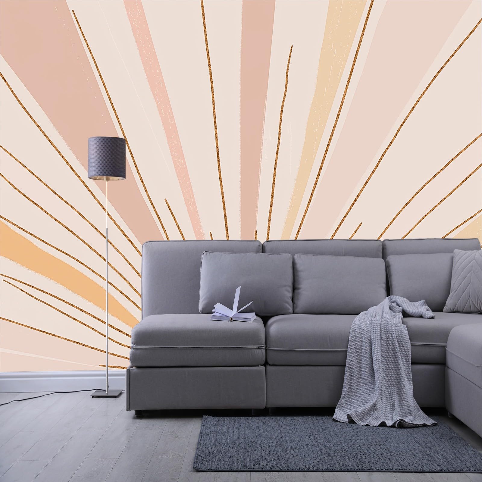 Tapeta ścienna, tęczowe linie słoneczne w stylu boho, fototapeta w stylu boho, tapeta ścienna, 400 x 280 cm (szer. x wys.), dekoracja ścienna, tapeta dekoracyjna, tapeta ścienna, tapeta do salonu